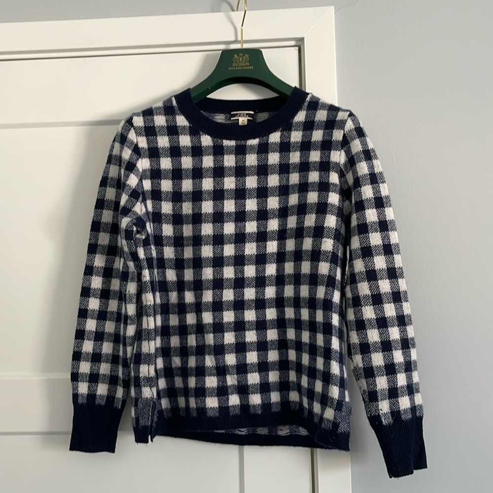 Cashmere Jcrew navy check sweater
